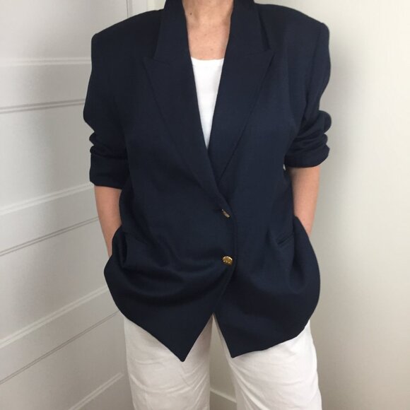 90's 2 Gold Button Blazer Jacket - Navy - Picture 10 of 10